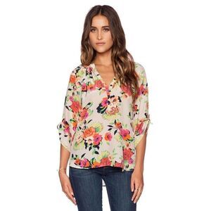 Yumi Kim Women’s Peonies Bloom Floral Pink Orange Blouse Top Medium